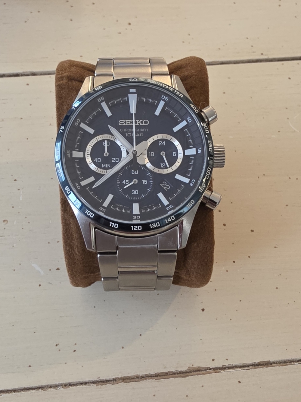 Seiko Stainless Steel Chronograph Watch - Blue Dial W/ Oem Bracelet